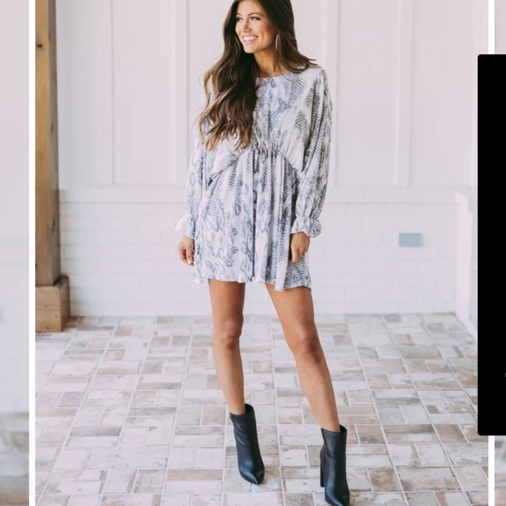 Snake Print Swing Dress Ivory/Gray